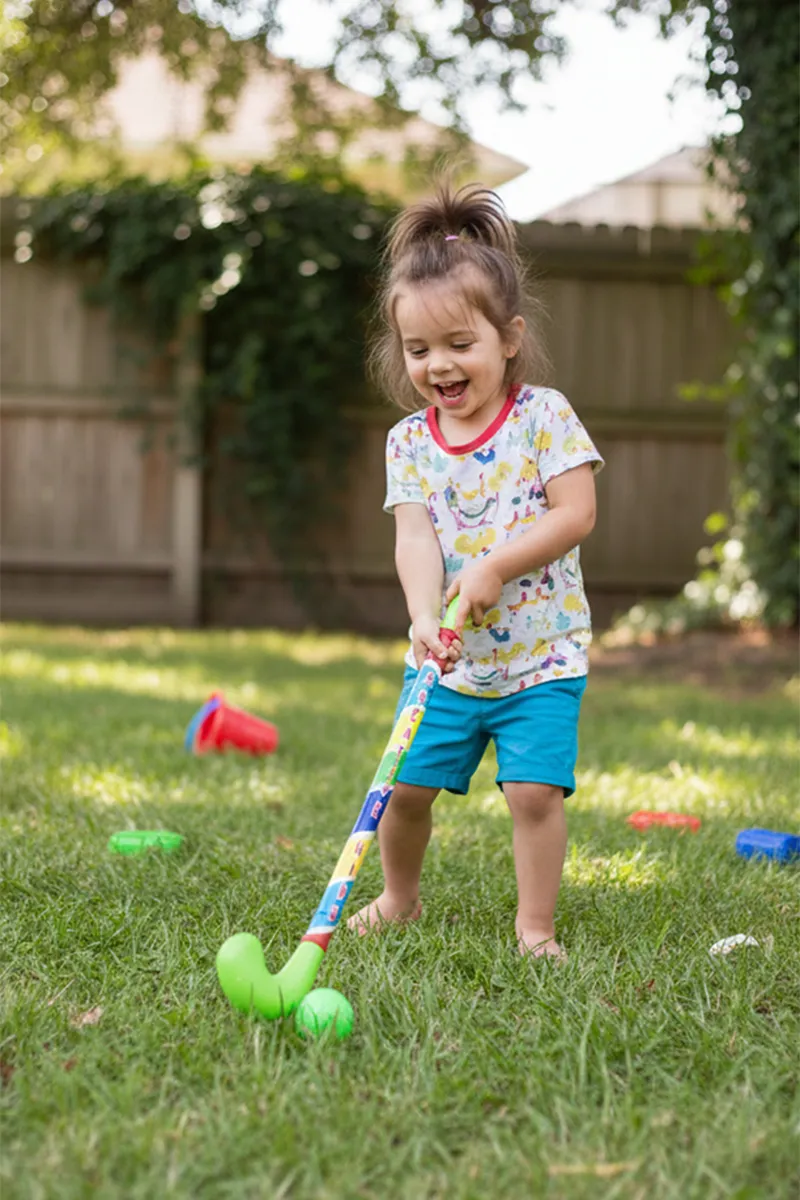 Kids Plastic Hockey Stick with Ball - (Green)