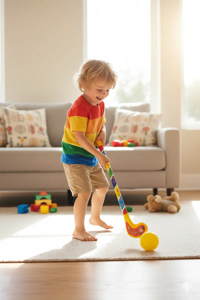 Kids Plastic Hockey Stick with Ball - (Yellow)