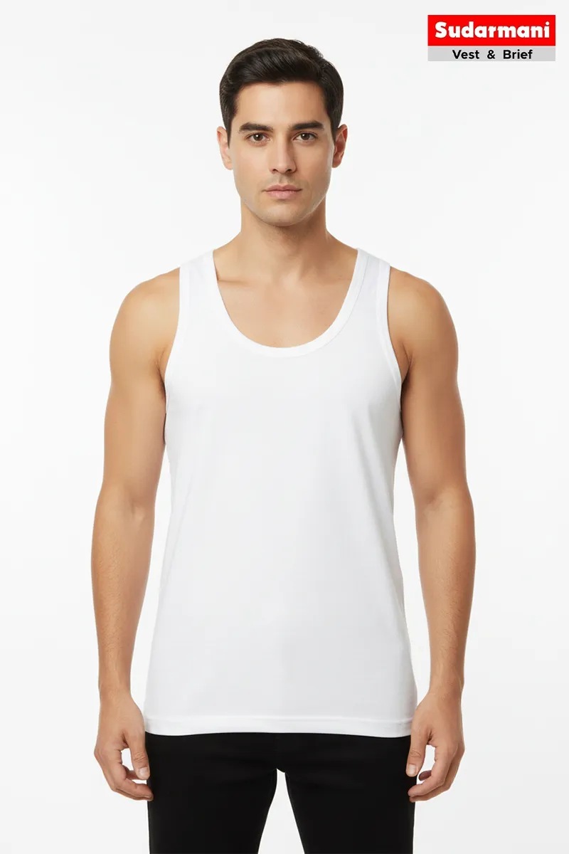Cotton Solid Vest for Men 024171WHI90