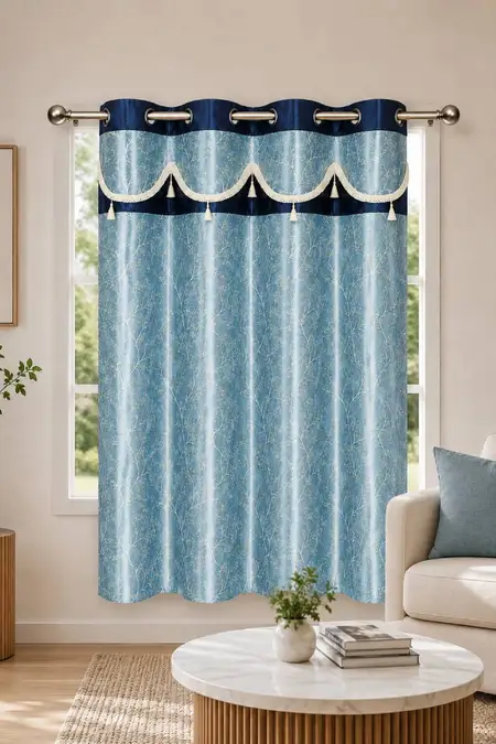 Printed Polyester Blackout Curtain with Eyelet rings for Window - 5 x 4 Feet 024361WIN5FEEBLU
