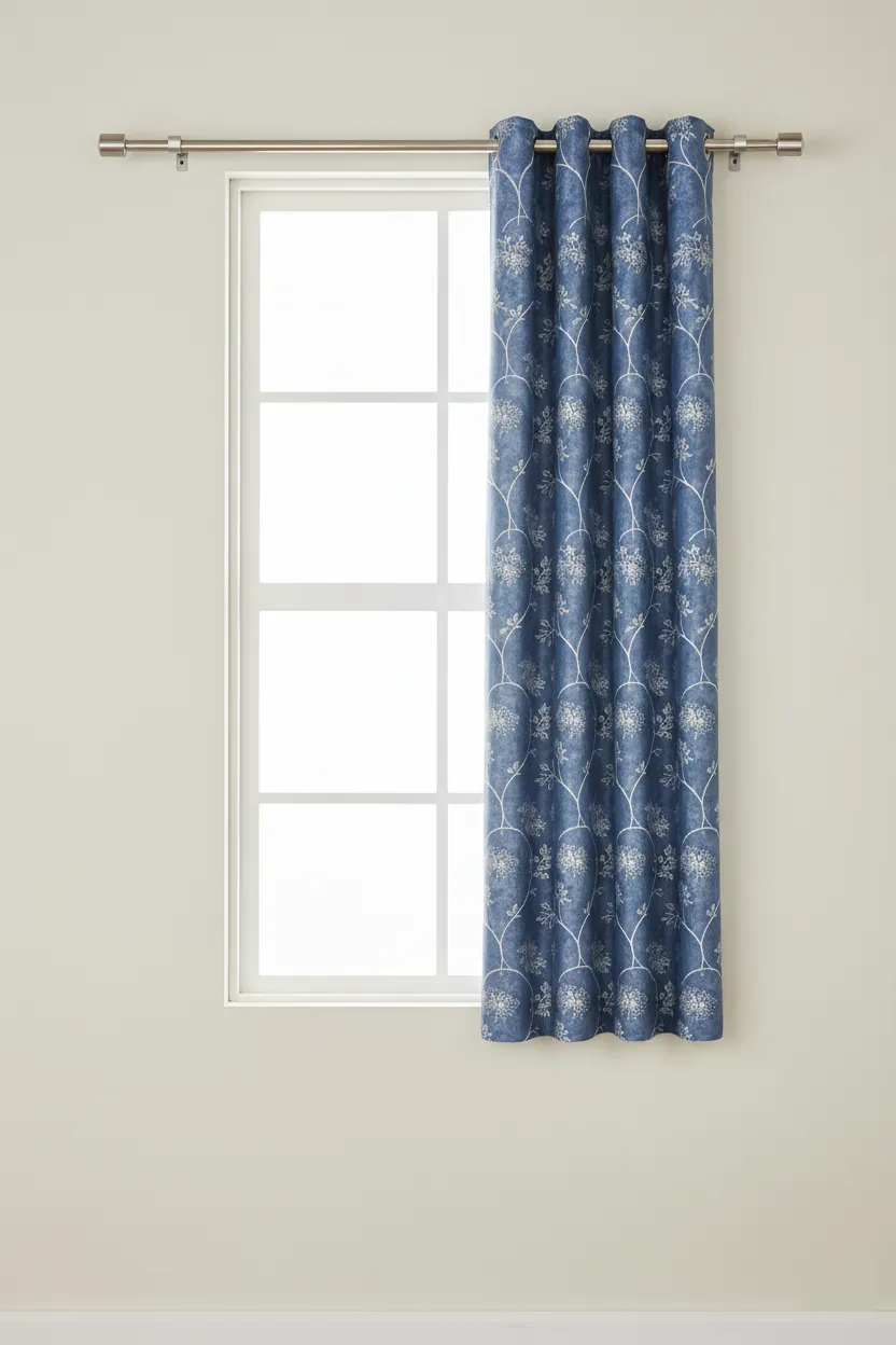 Printed Polyester Blackout Curtain with Eyelet rings for Window - 5 Feet 024412WIN(5FEEBLU