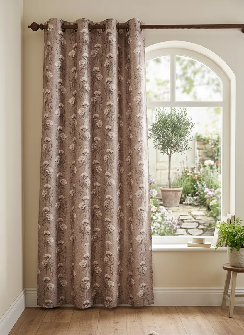 Floral Printed Polyester Blackout Curtain with Eyelet rings for Door - 7 Feet 024413DOO(7FEEBRO