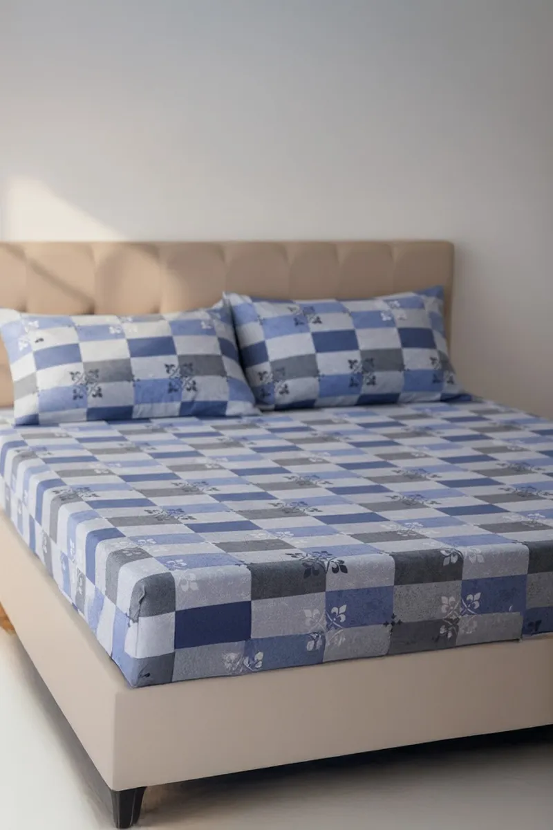 Cotton Fitted Double Size Bedsheet with 2 Pillow Covers, Printed - 3 Pcs (Pratica) 024440DOUBLU&GRE2