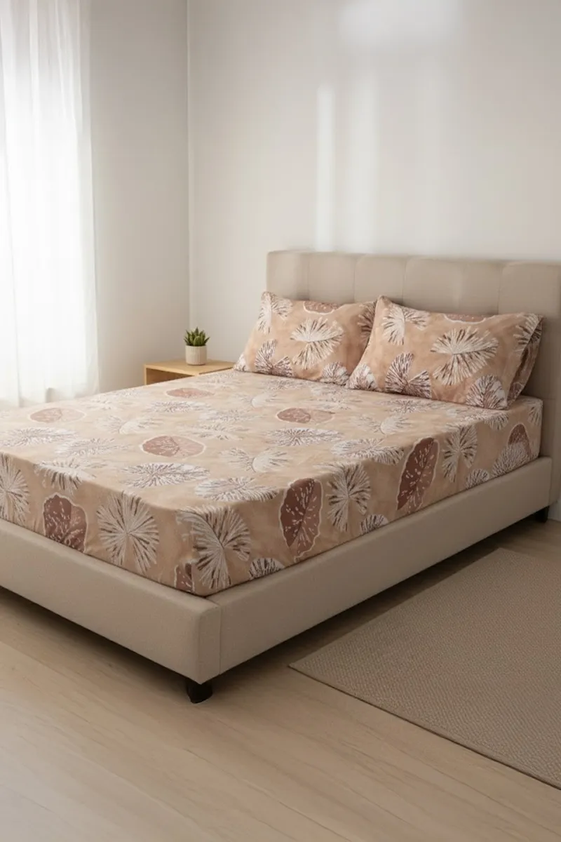 Cotton Double Size Fitted Bedsheet with 2 Pillow Covers - 3 Pcs (Pratica)