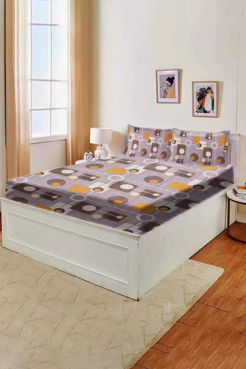 Cotton King Size Fitted Bedsheet with Pillow Covers - Set of 3 (Pratica) 024446KINBRO2