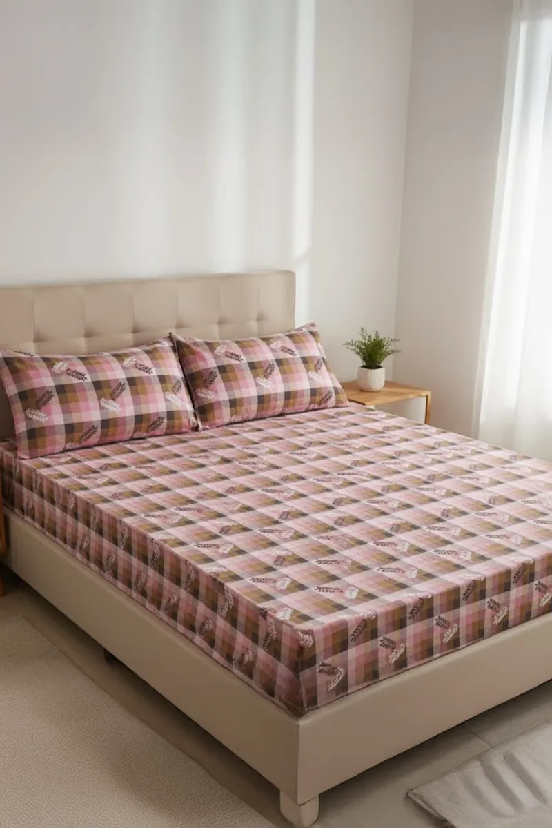 Cotton King Size Fitted Bedsheet with Pillow Covers - Set of 3 (Pratica) 024446KINMUL2