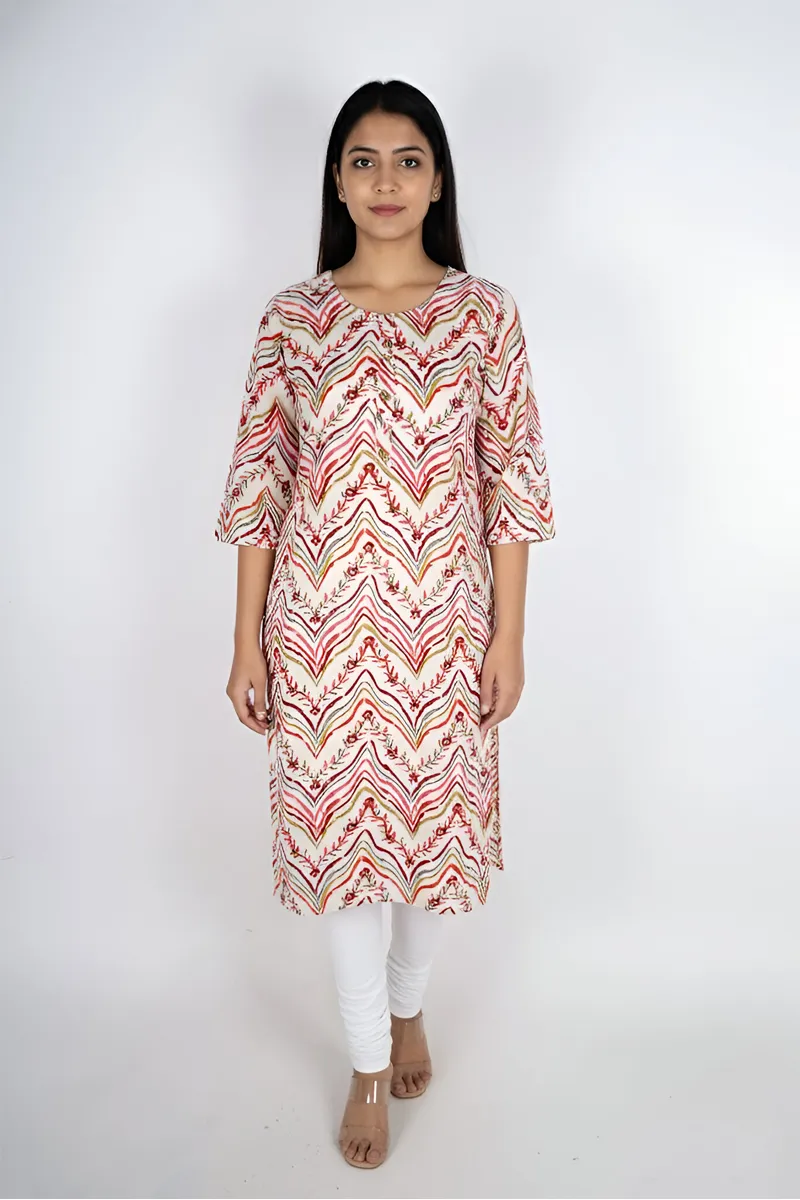 Cotton Blend A-Line Printed Kurti for Women