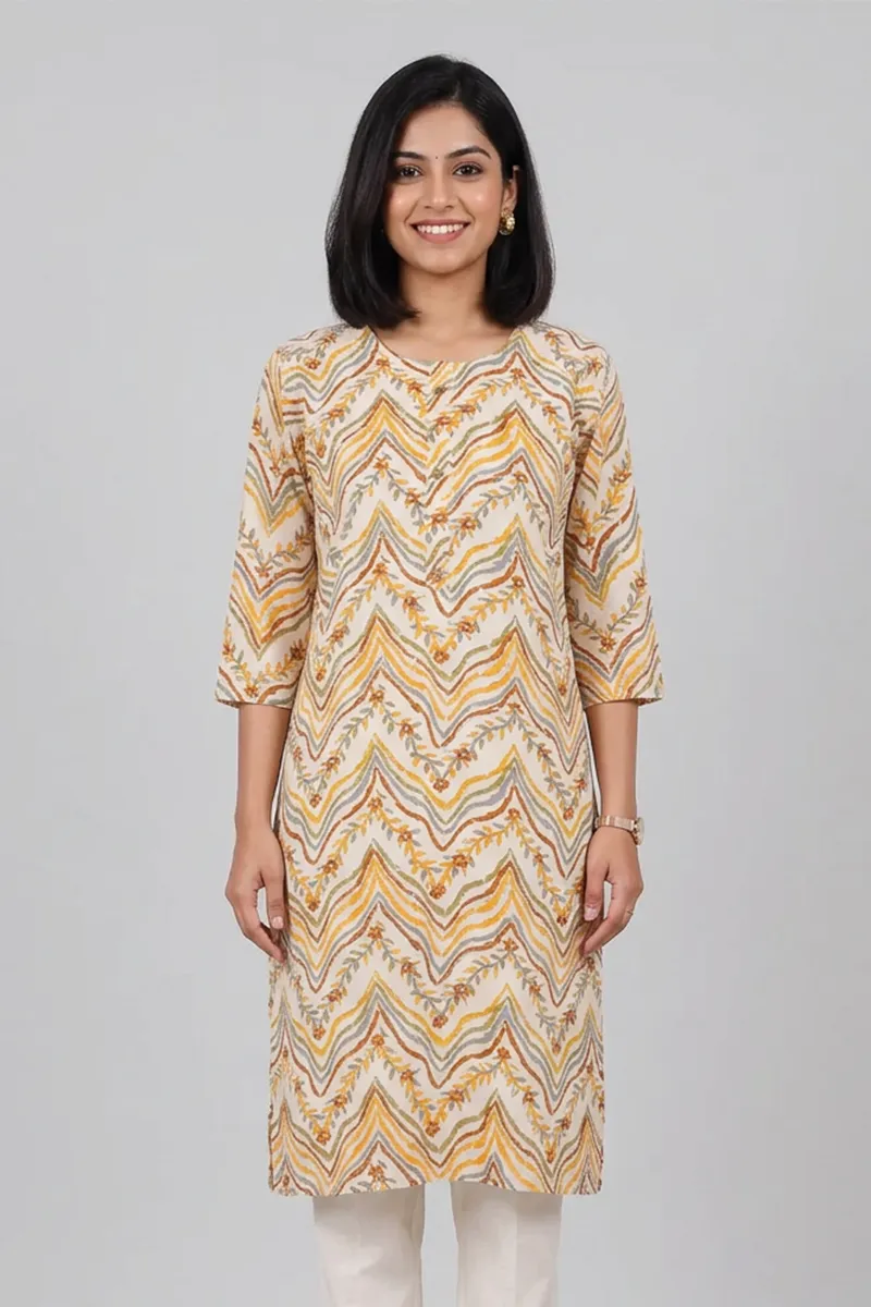 Cotton Blend A-Line Printed Kurti for Women