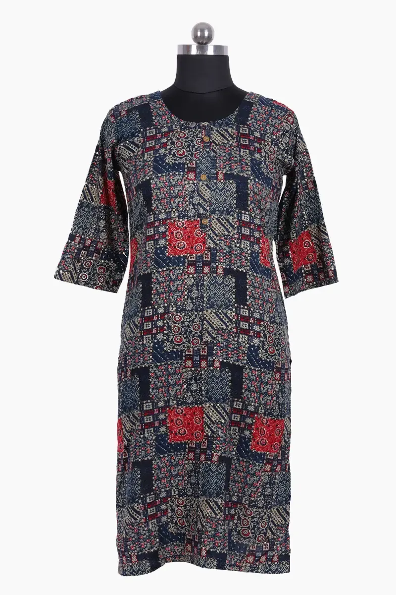 Cotton Blend Printed A-Line Kurti for Women 024463MMUL