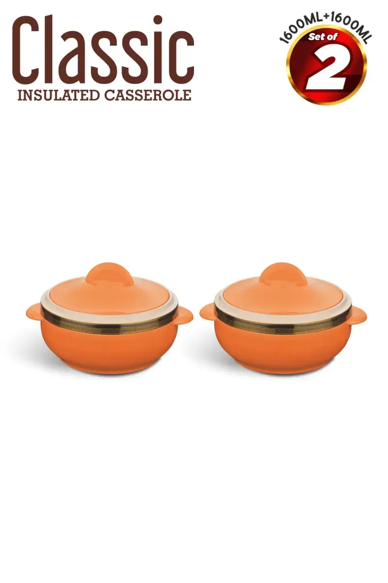 Asian Plastic & Stainless Steel Classic Insulated Casserole, Set of 2 - 1600ml (Each) 024465ORA1