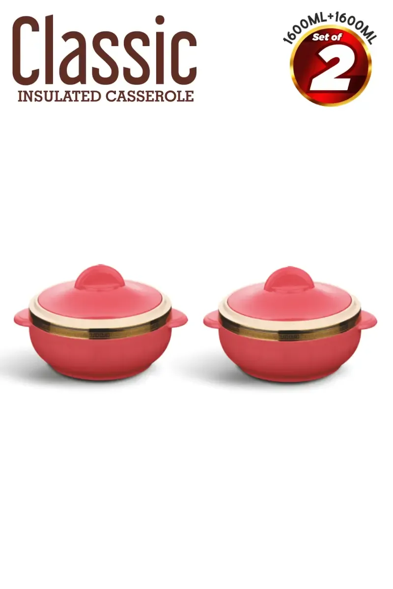 Asian Plastic & Stainless Steel Classic Insulated Casserole, Set of 2 - 1600ml (Each) 024465PIN1
