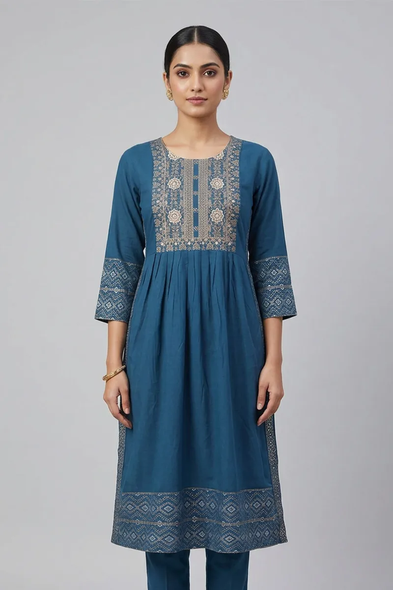 Cotton A-Line Printed Kurti for Women