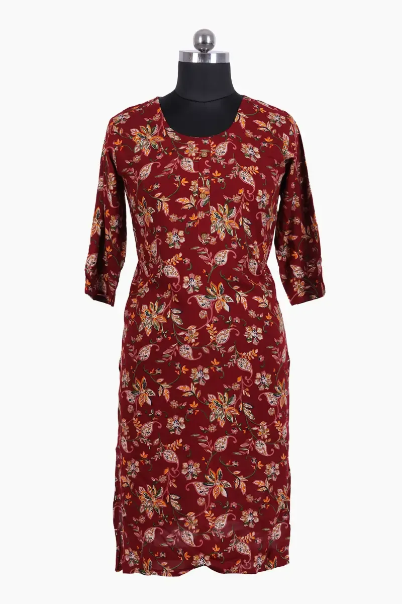 Cotton Blend Printed A-Line Kurti for Women