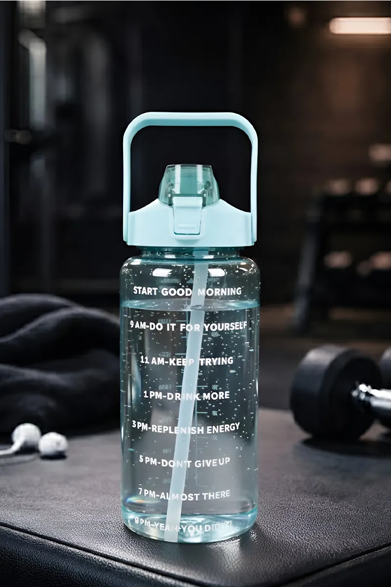 Motivational Water Bottle with Time Markings & Straw Lid - (Aqua)