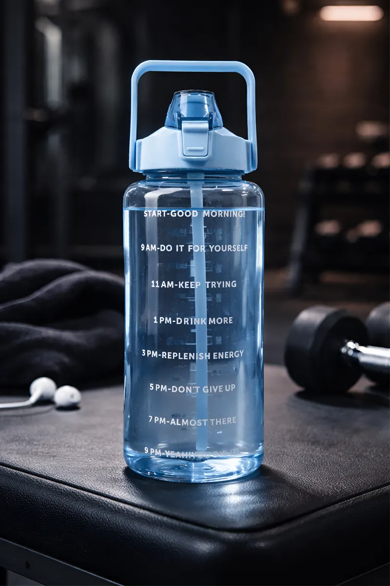 Motivational Water Bottle with Time Markings & Straw Lid - (Sky Blue)