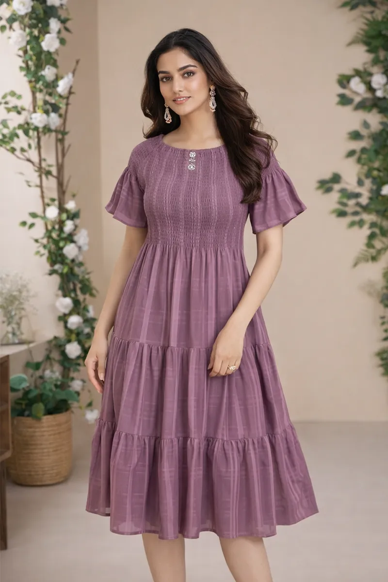 Georgette Checkered Western dress for Women 024822MAUL