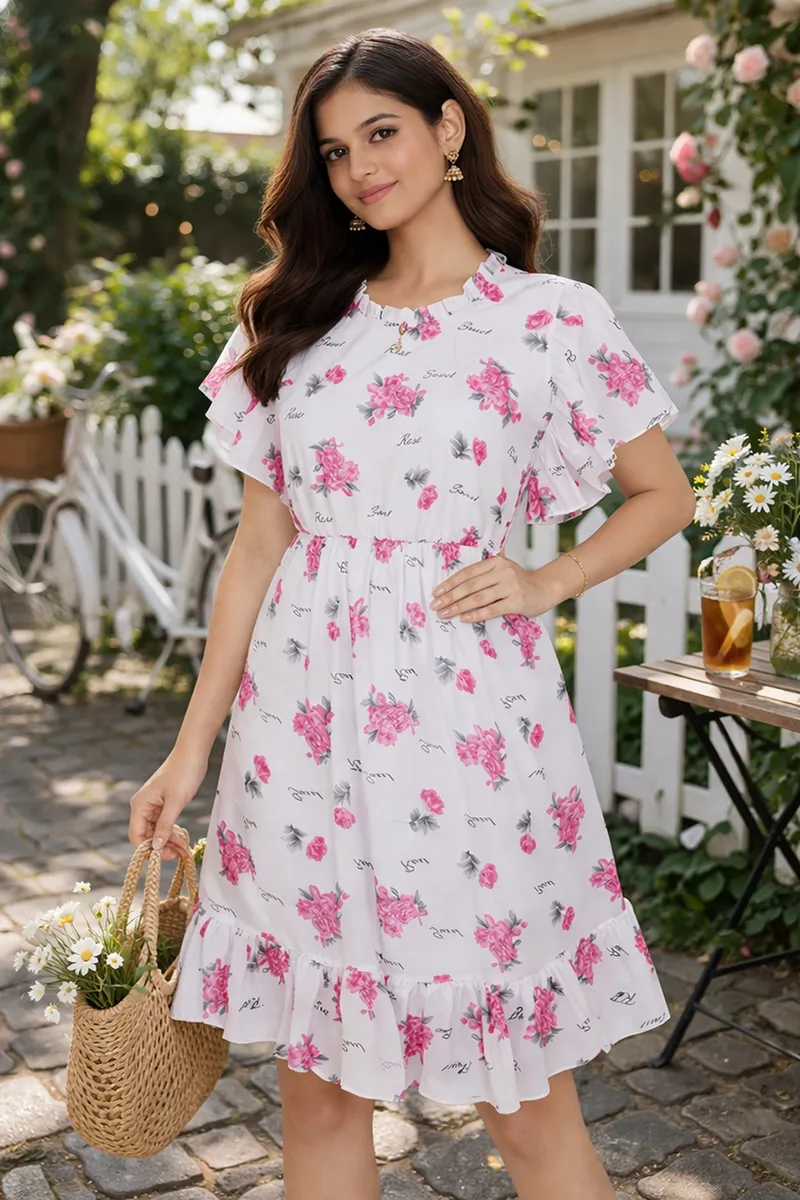 Georgette Floral Printed Western Dress for Women 024824WHIXXL
