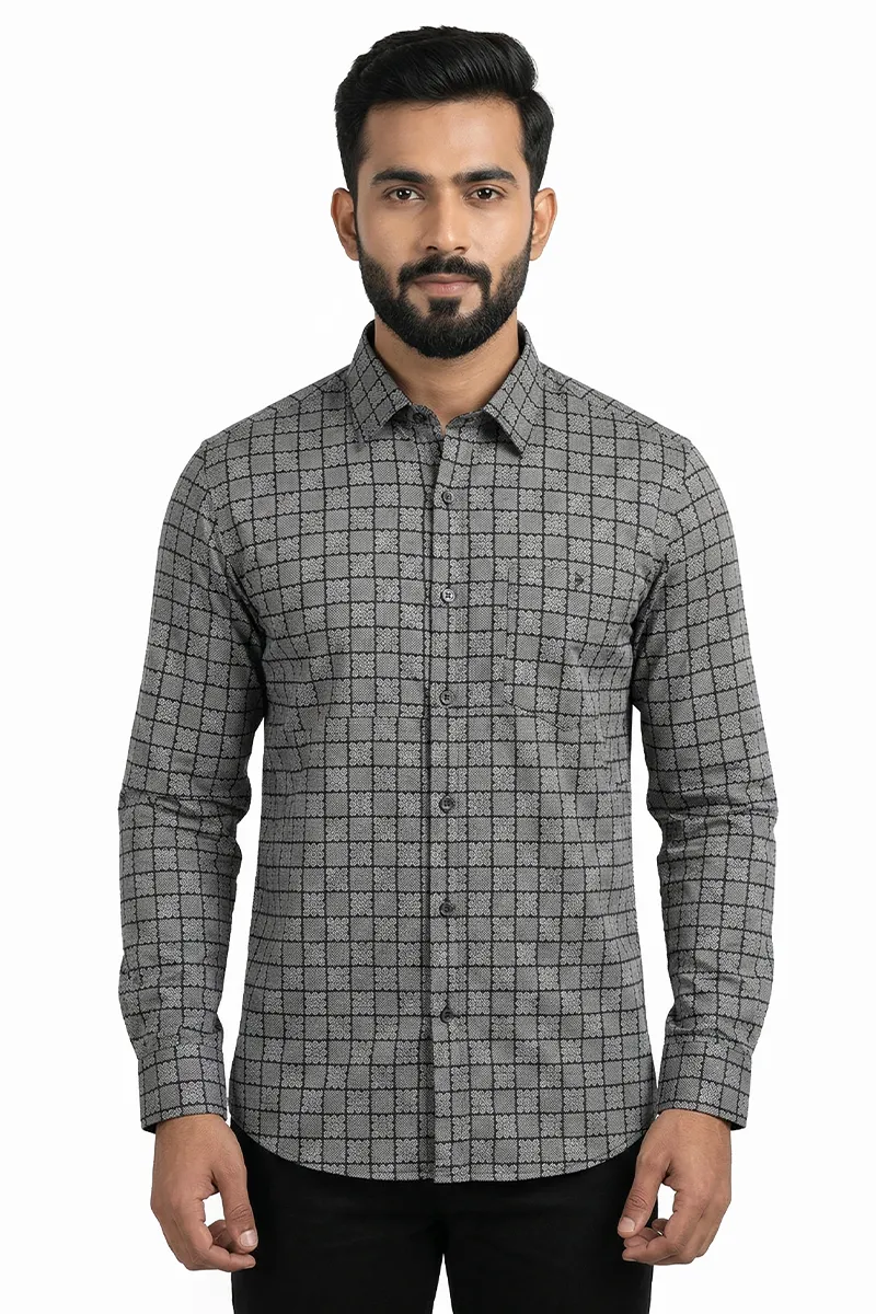 Men's Polycotton Printed Casual Shirt 024867GREXXL