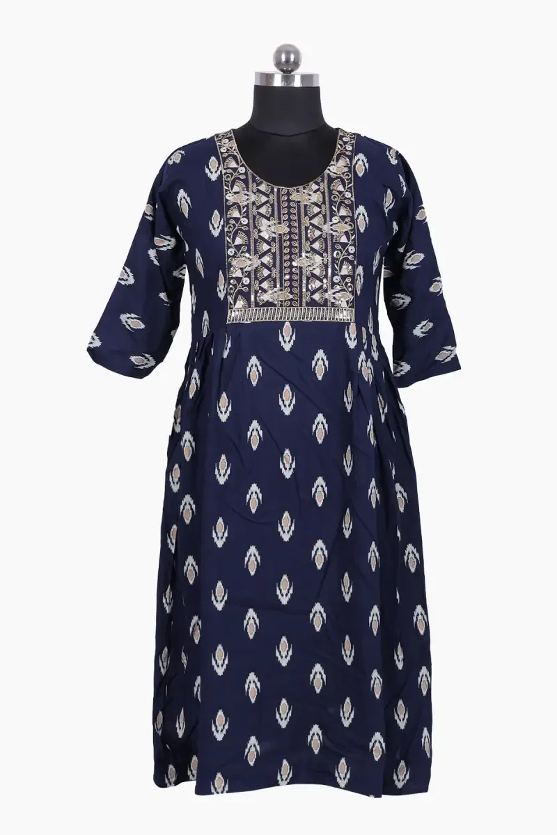 Cotton Printed and Embroidered Kurti for Women 024872XLNAVBLU