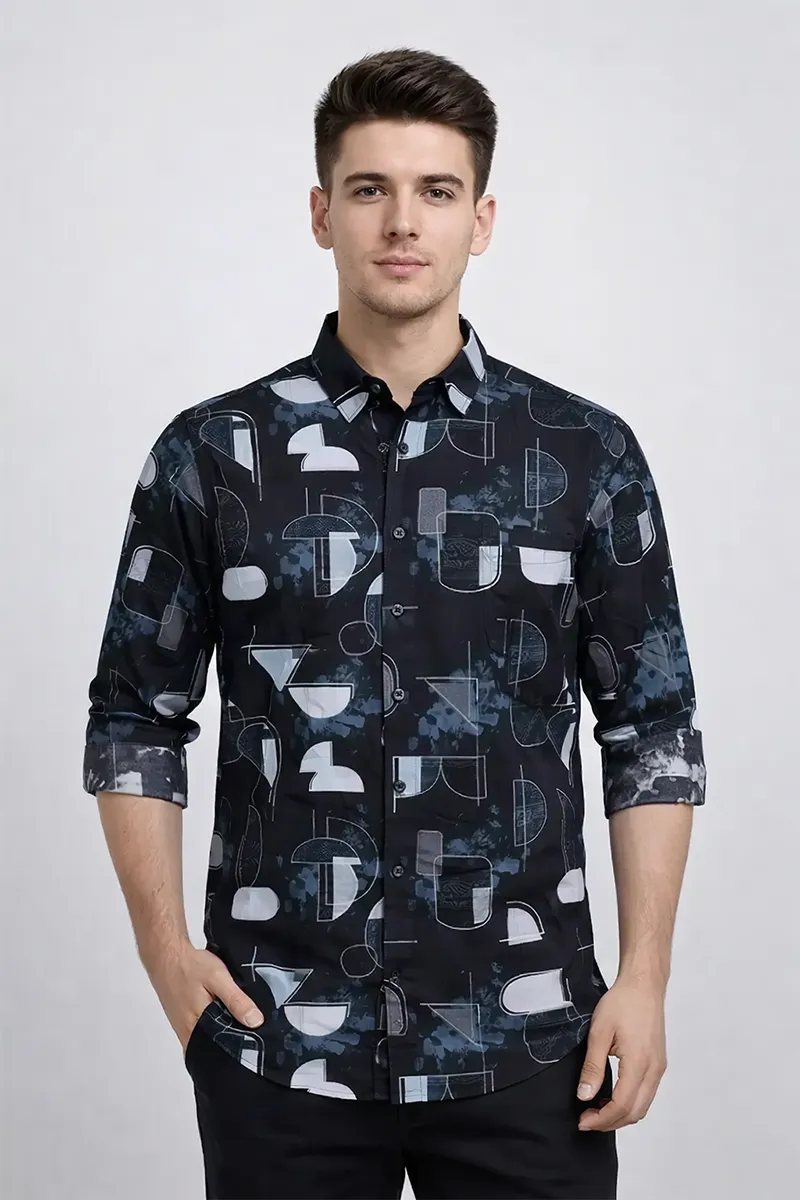 Men Premium Cotton Geometric Print Shirt 024873BLAM