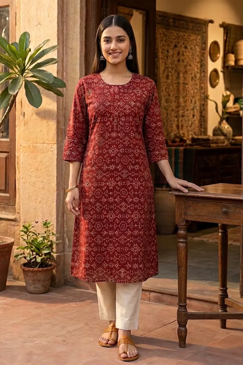 Cotton Printed A-Line Kurti for Women