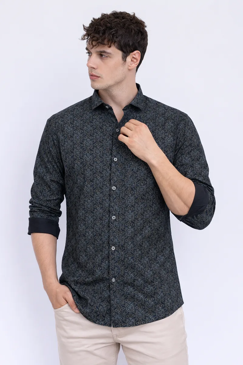 Men's Cotton Printed Slim Fit Casual Shirt 024975BLUL