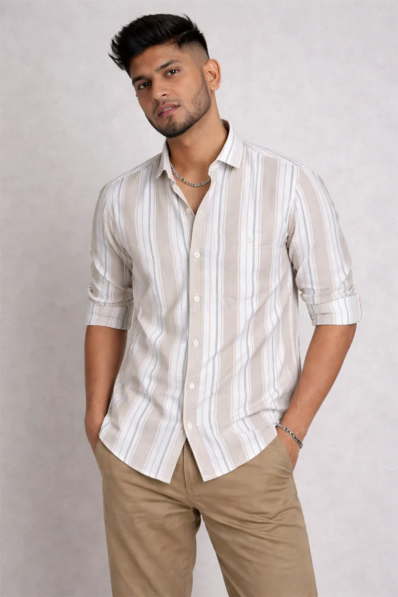 Men's Striped Cotton Slim Fit Shirt  024983KHAL