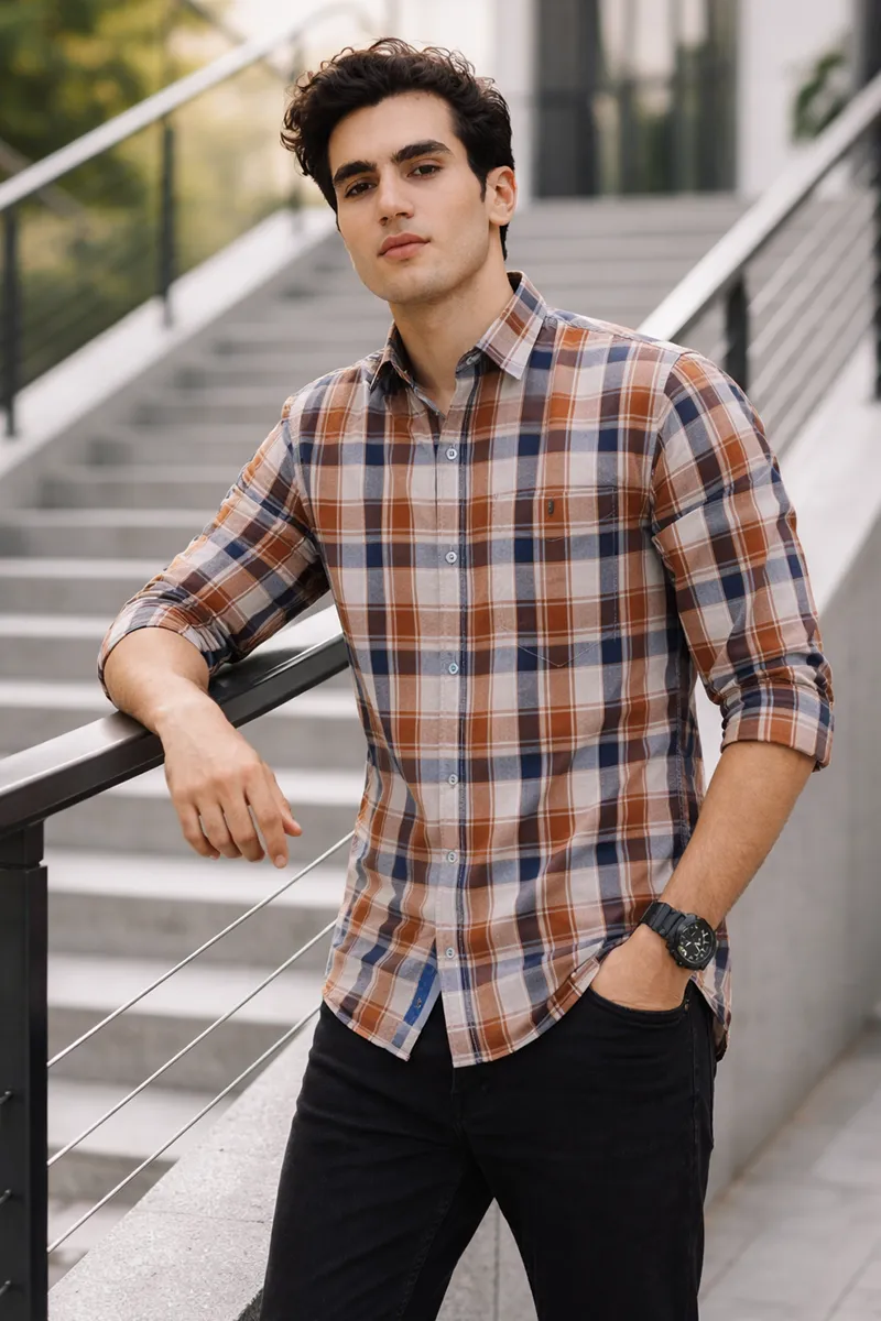 Cotton Checkered Casual Shirt for Men 024996BROXXL