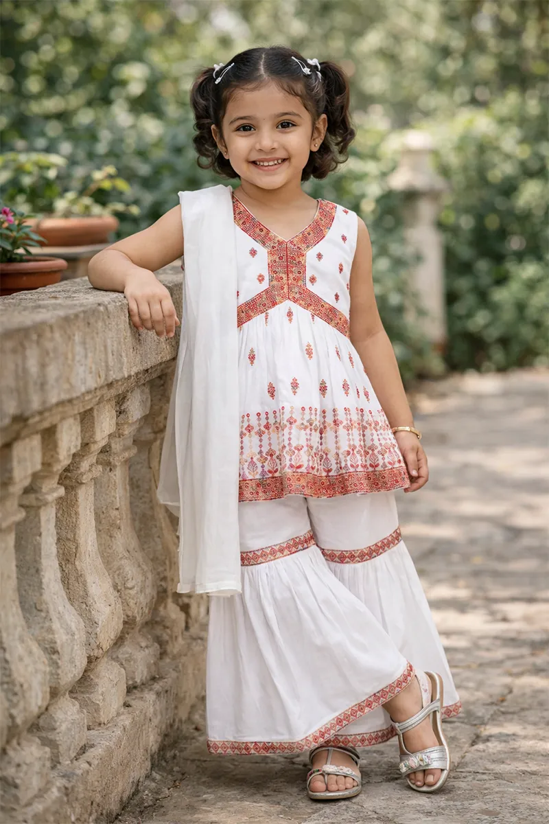 Georgette Sequined Anarkali Kurti with Sharara & Dupatta
