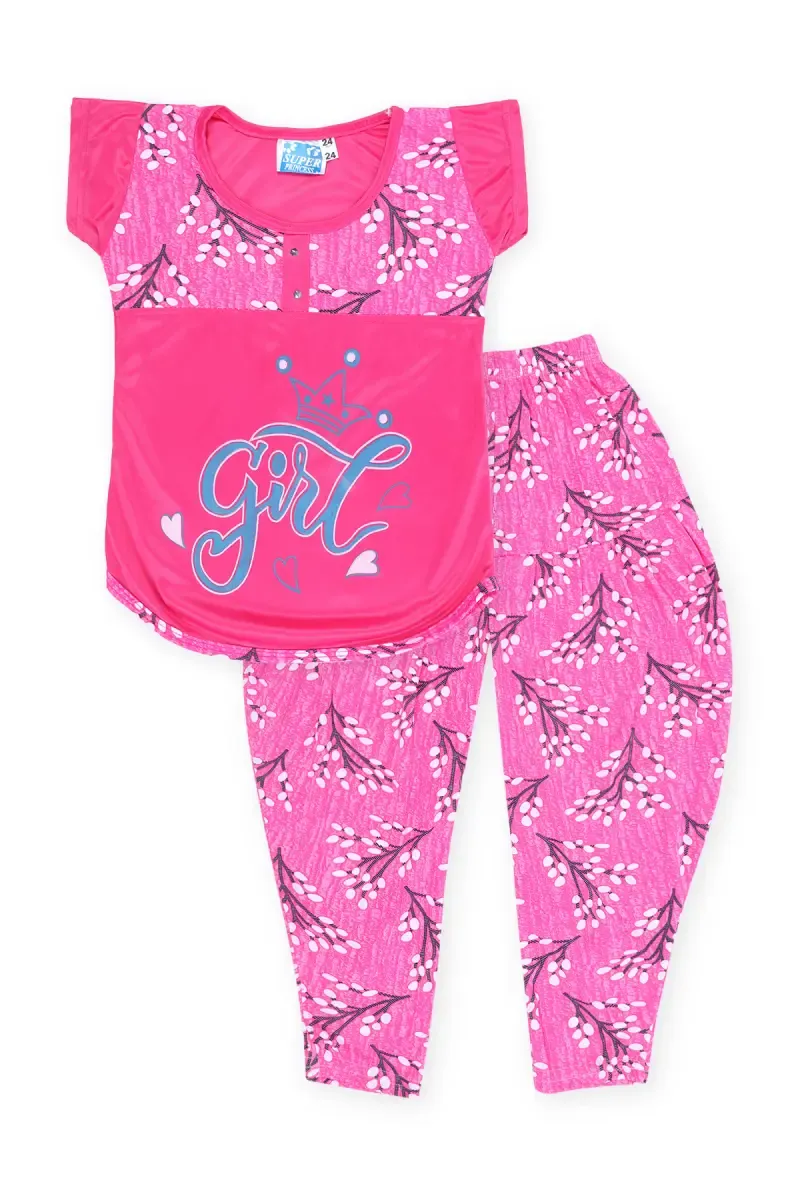 Polyester Printed Pyjama Set for Girls 025063PIN45YRS