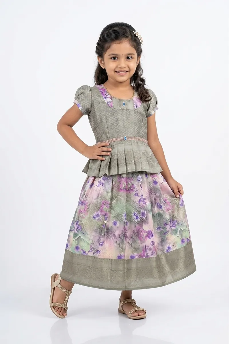 Art Silk Woven Design Pattu Pavadai for Girls