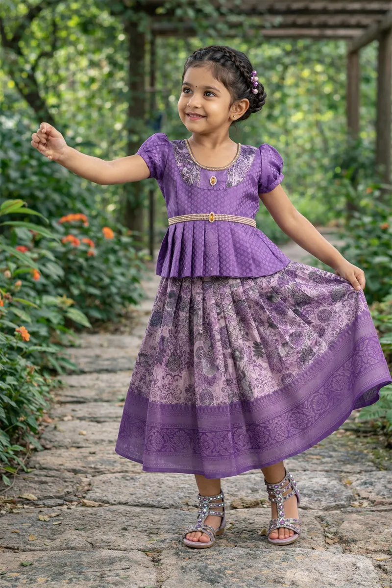 Art Silk Woven Design Pattu Pavadai for Girls