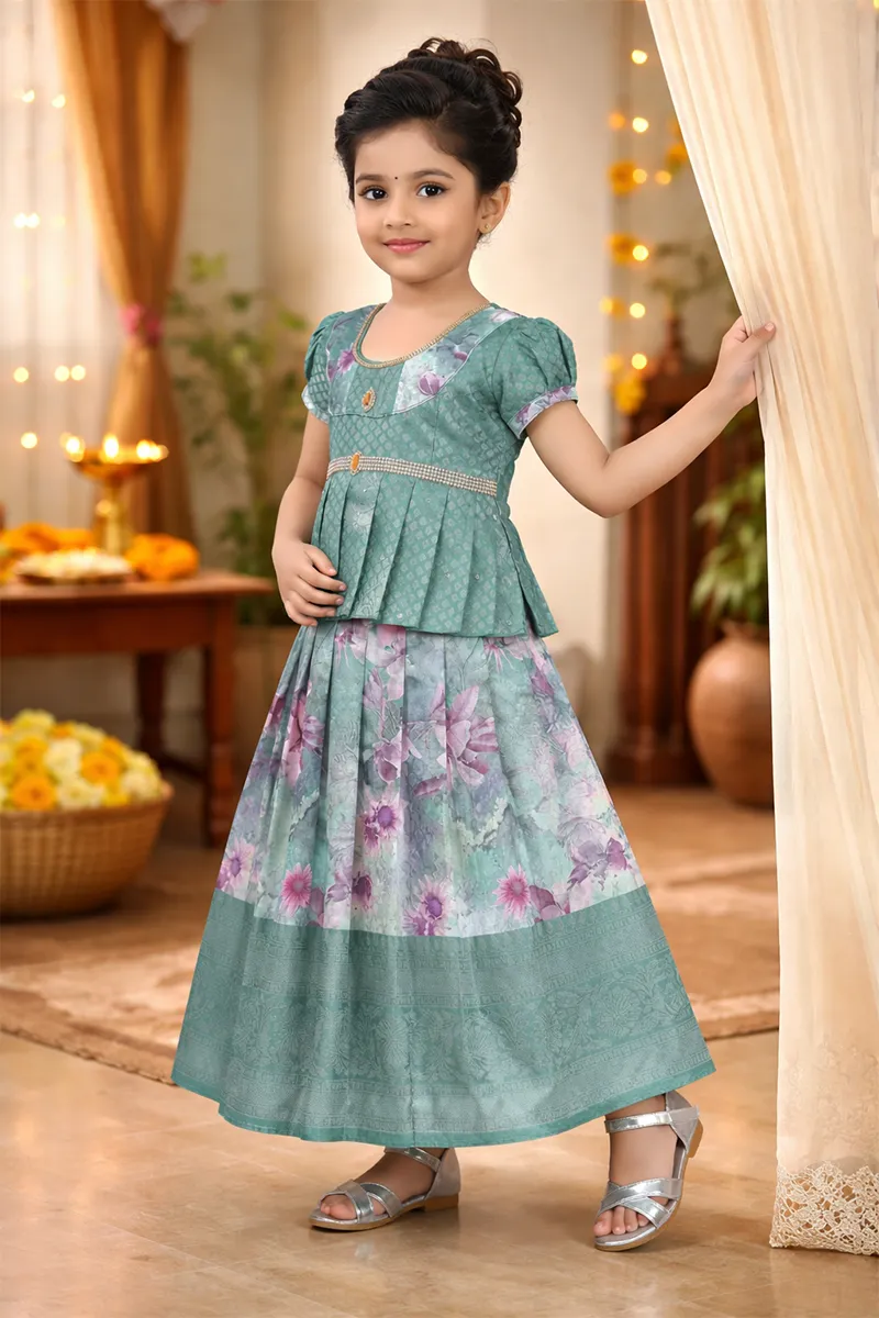 Art Silk Woven Design Pattu Pavadai for Girls