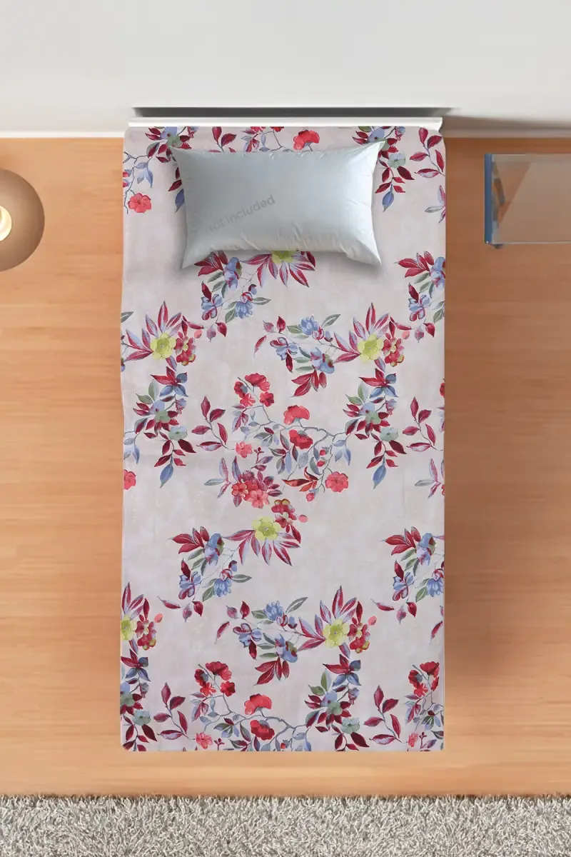 Cotton Blend Single Size Bedsheet, Floral Printed – 1 Pc 025166SINOFFWHI