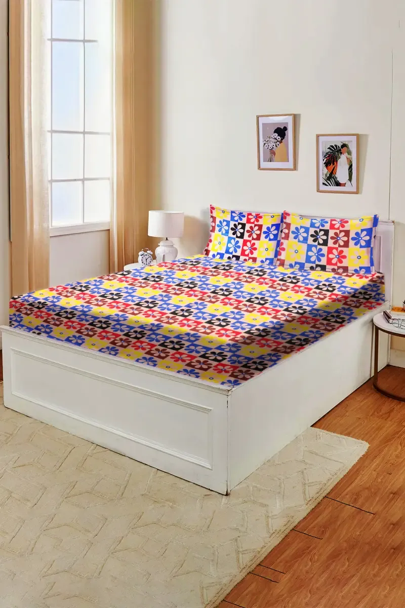 Cotton Blend Double Size Bedsheet with Pillow Covers – 3 Pcs