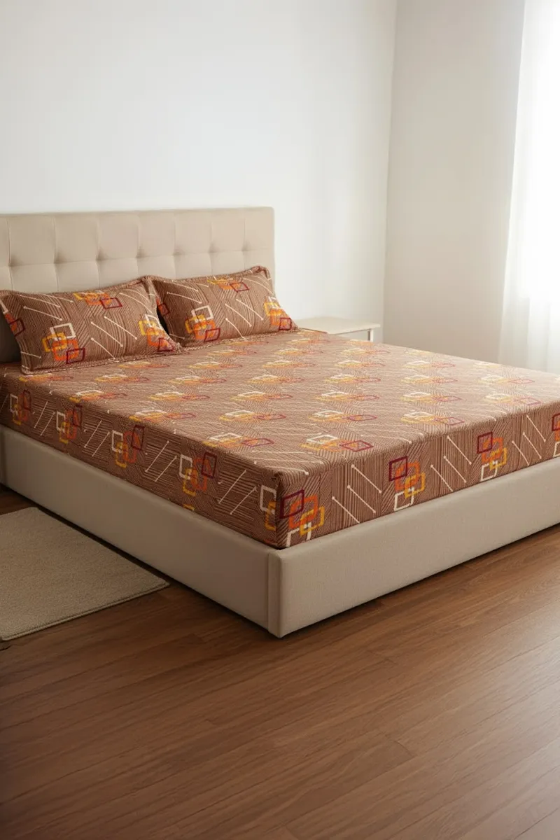 Cotton Blend Printed King Size Bedsheet with 2 Pillow Covers – 3 Pcs 025183KINBRO2