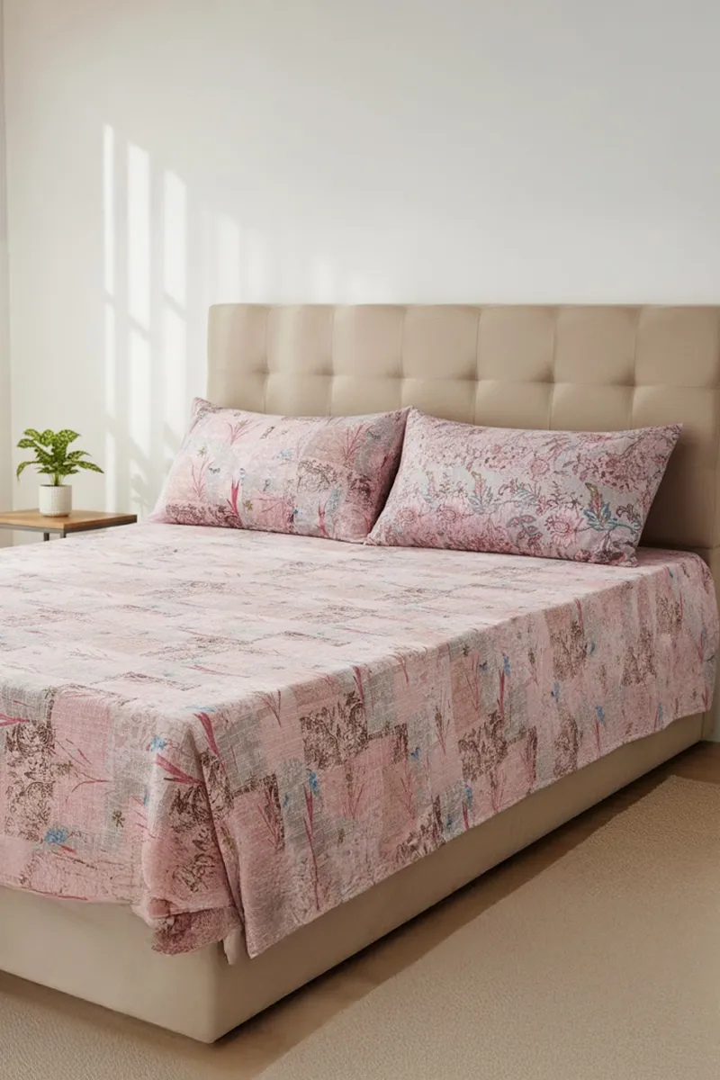 Cotton Blend Printed King Size Bedsheet with 2 Pillow Covers – 3 Pcs 025188KINPIN