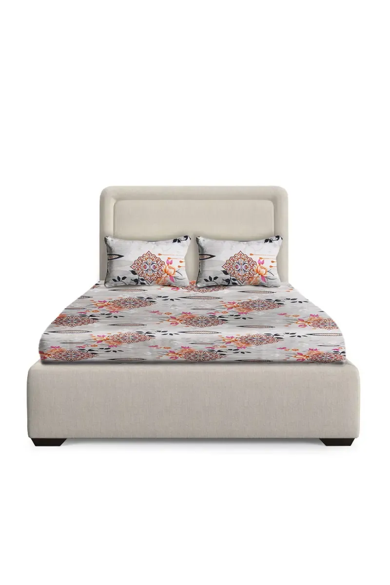 Cotton Blend Double Size Bedsheet with Pillow Covers - Set of 3 025192DOULIGGRE