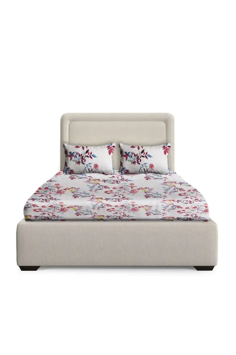 Cotton Blend Double Size Bedsheet with Pillow Covers - Set of 3 025192DOUOFFWHI