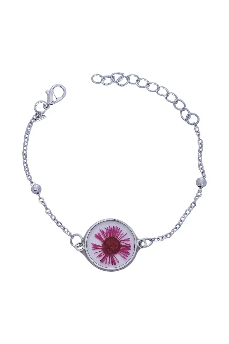 Silver Plated Aster Flower Adjustable Chain Bracelet for Women