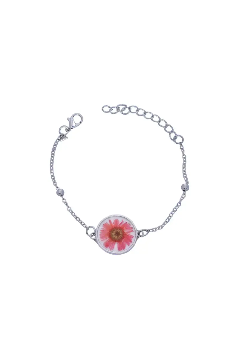 Silver Plated Aster Flower Adjustable Chain Bracelet for Women