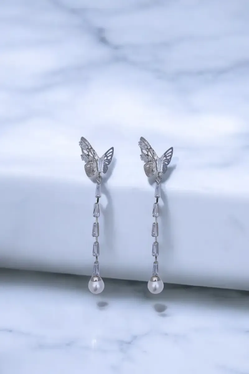 Butterfly Dangle Earrings with Pearl Drop for Girls