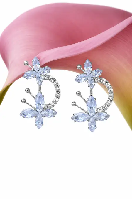 Butterfly Crescent Crystal Stud Earrings for Girls & Women