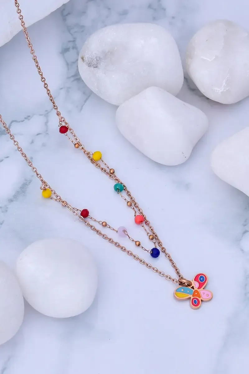 Colorful Butterfly Pendant Layered Chain for Girls & Women