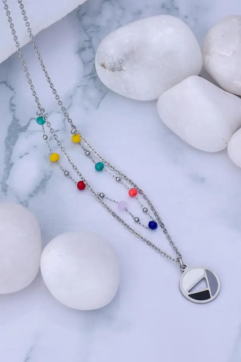 Multicolor Beaded Round Pendant Layered Chain for Girls & Women