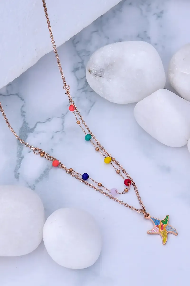 Colorful Starfish Pendant Layered Necklace for Girls & Women