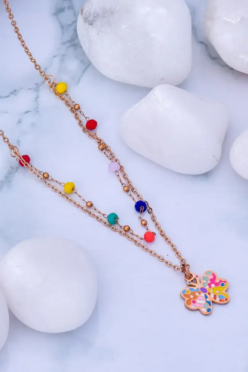 Colorful Butterfly Pendant Layered Chain for Girls & Women