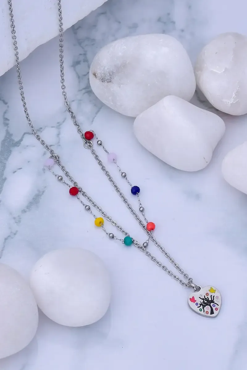 Colorful Heart Pendant Layered Chain for Girls & Women