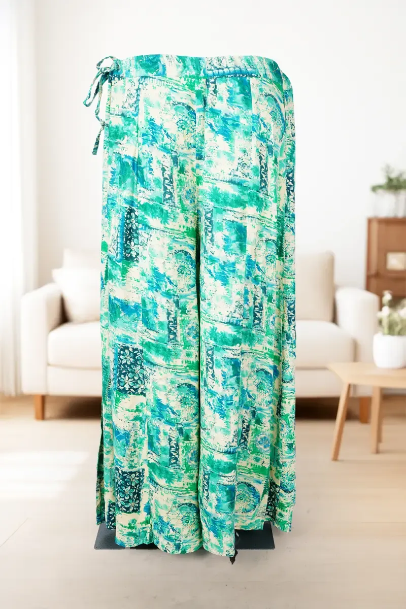 Cotton Blend Abstract Printed Flared Palazzo for Women