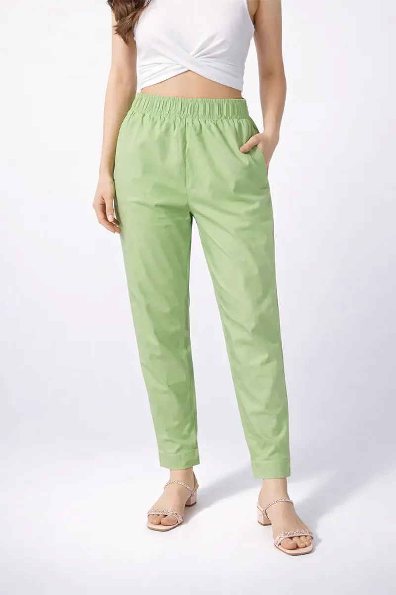 Cotton Solid Trouser with Side Pocket for Women